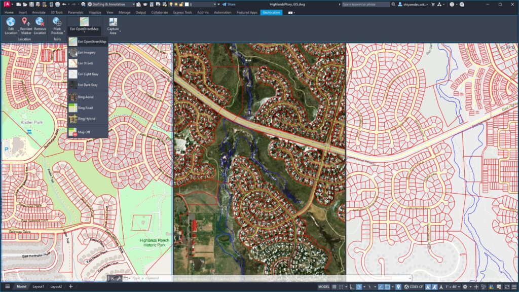 Screenshot of Esri ArcGIS Basemaps in AutoCAD 2025